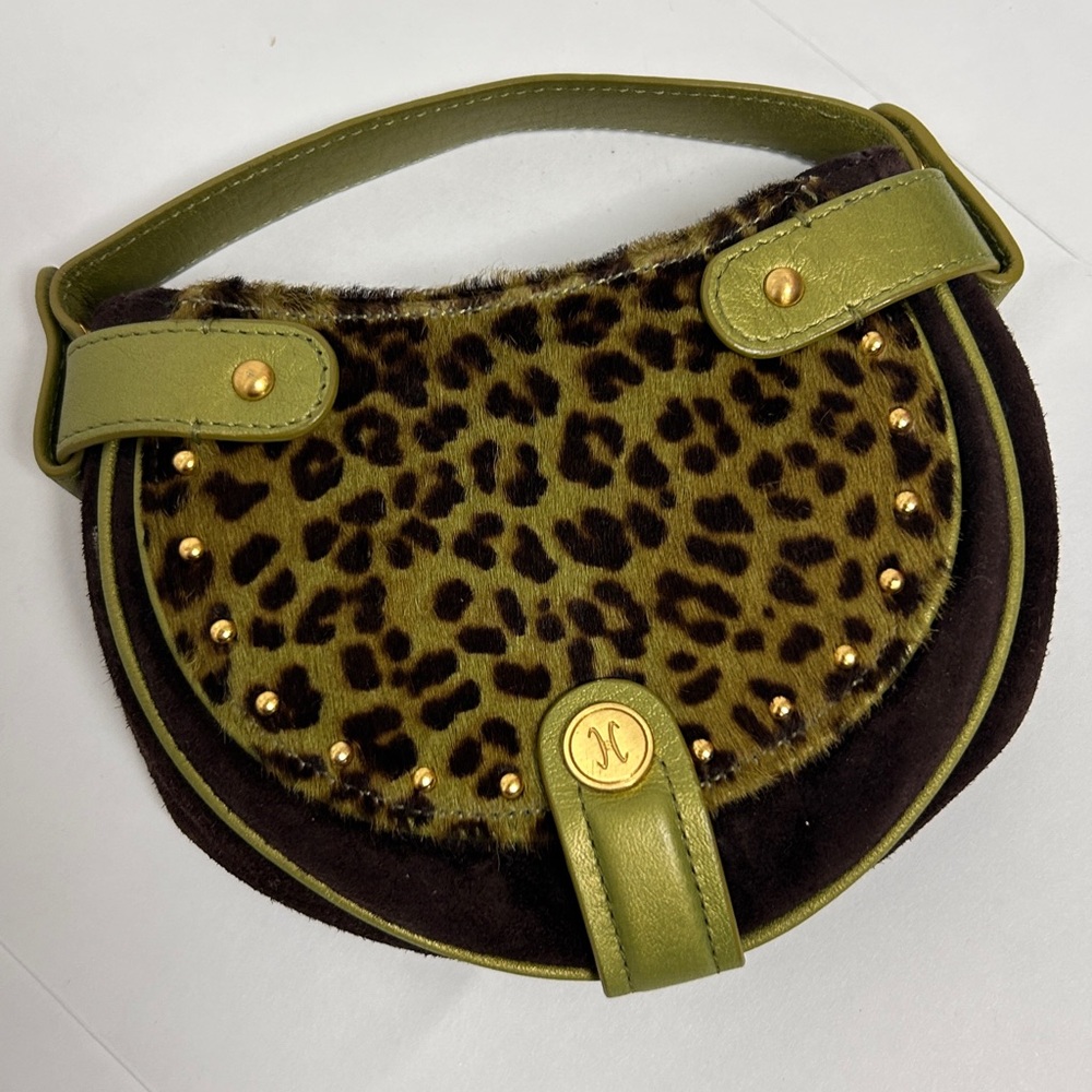 Cole Haan Green Stephanie Leopard Mini Suede Bag